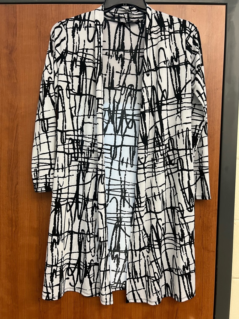 Together Black & White Abstract Open-Front Long Sleeve Dress